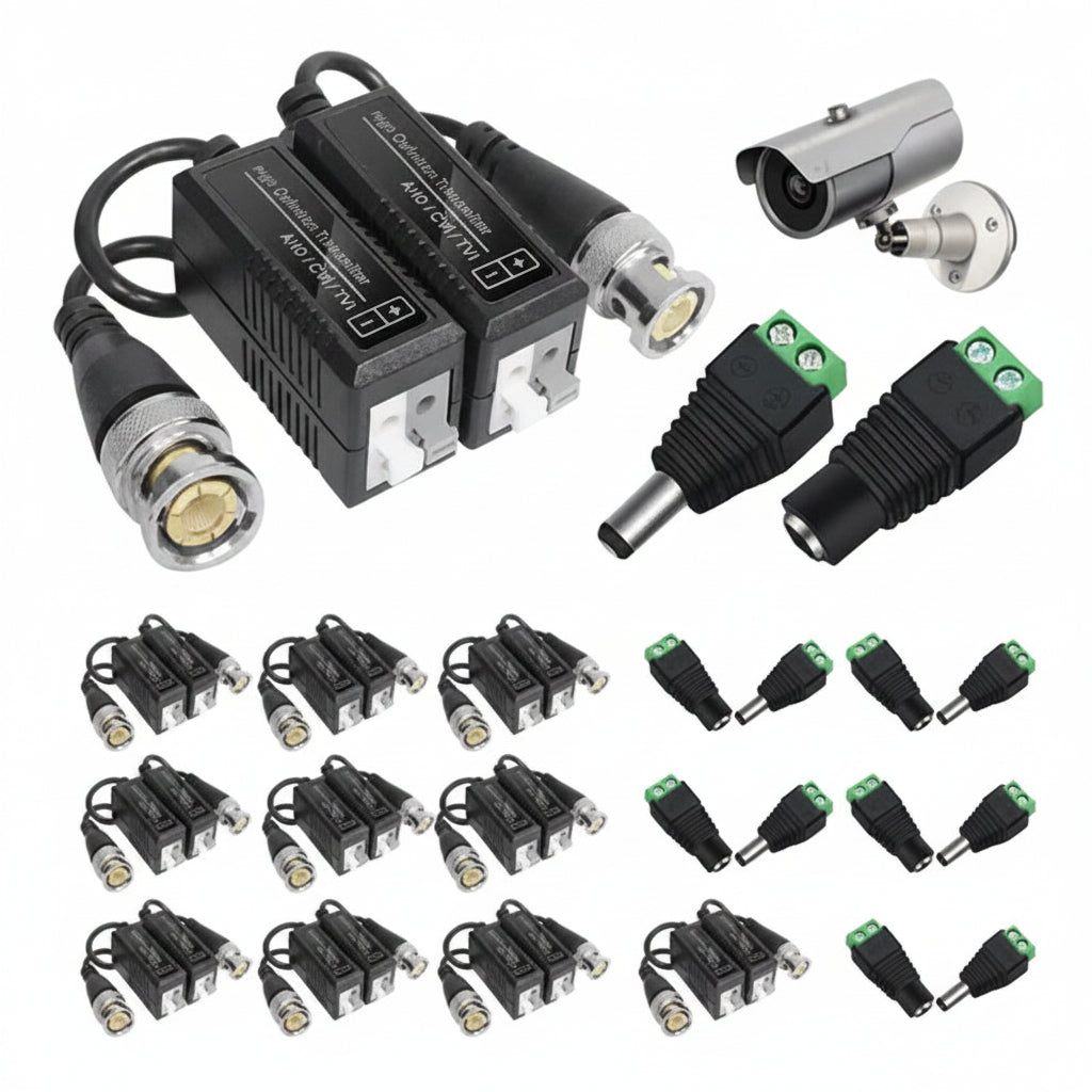 Kit Video Balun con Conector Hembra y Macho para Cámaras de Seguridad CCTV UTP