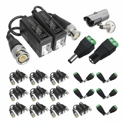Kit Video Balun con Conector Hembra y Macho para Cámaras de Seguridad CCTV UTP