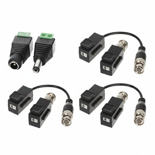 Kit Video Balun con Conector Hembra y Macho para Cámaras de Seguridad CCTV UTP