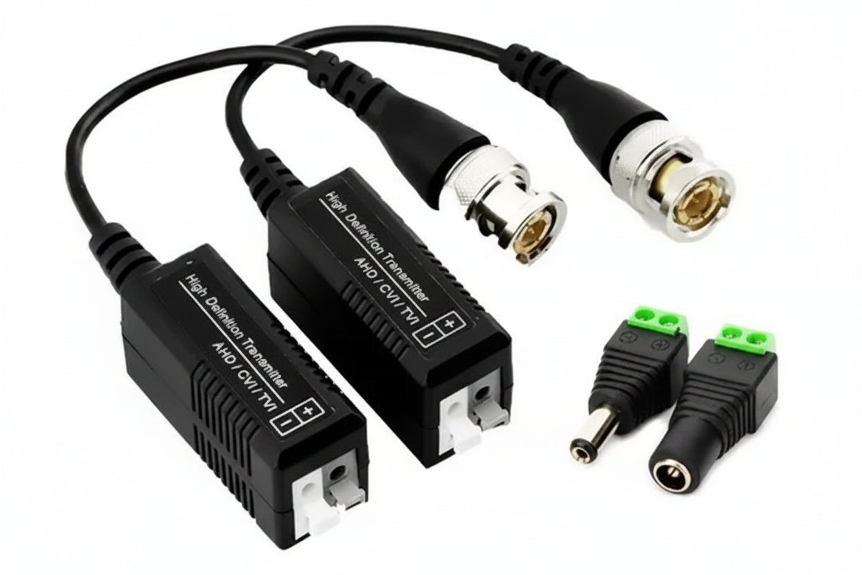 Kit Video Balun con Conector Hembra y Macho para Cámaras de Seguridad CCTV UTP